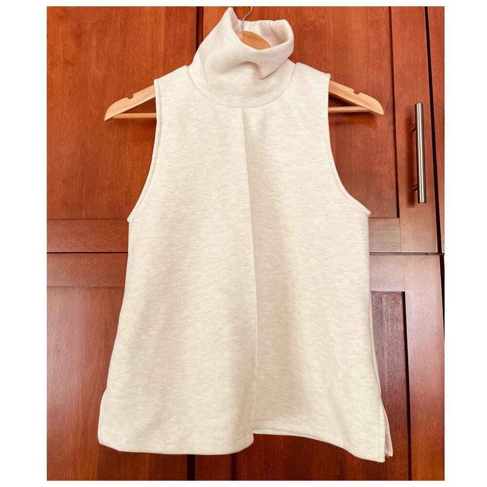 OGL Turtleneck Split Hem Top Sleeveless FuzzLuxe Heather Beige Size Small